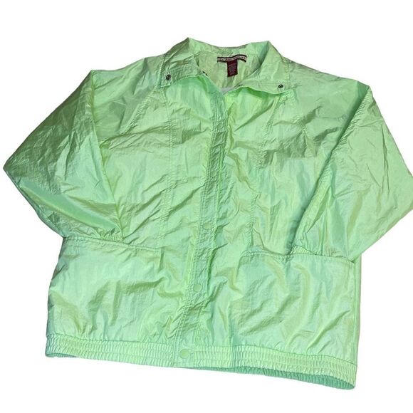 Vintage 80s  Neon Green Oversized Shell Rain Jacket - Picture 5 of 8